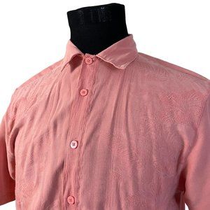Milano Bay Pink Coral Floral Hawaiian Short Sleeve Button Front Shirt Medium